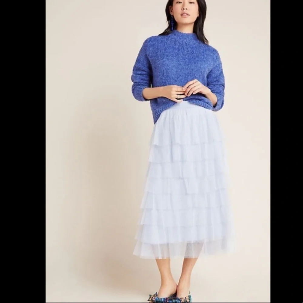 NWT Anthropologie Ashley Tulle MIDI Skirt Size Xl Blue